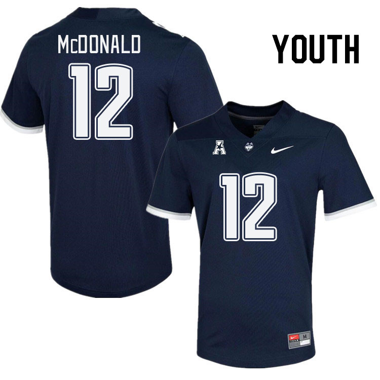 Youth #12 Tucker McDonald Connecticut Huskies College Football Jerseys Stitched Sale-Navy